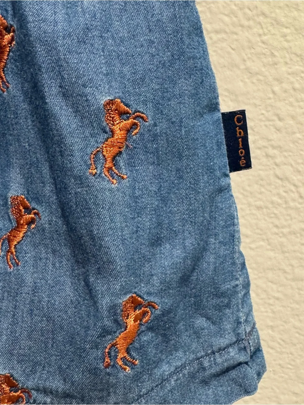 Chloe Blue Denim Dress with Orange Pony Embroidery 2T